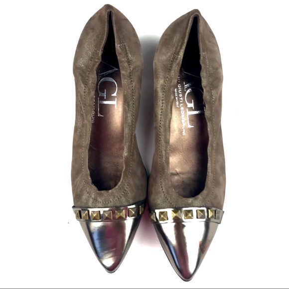 AGL Brown Pyramid Stud Pointy Toe Pump - Picture 3 of 8